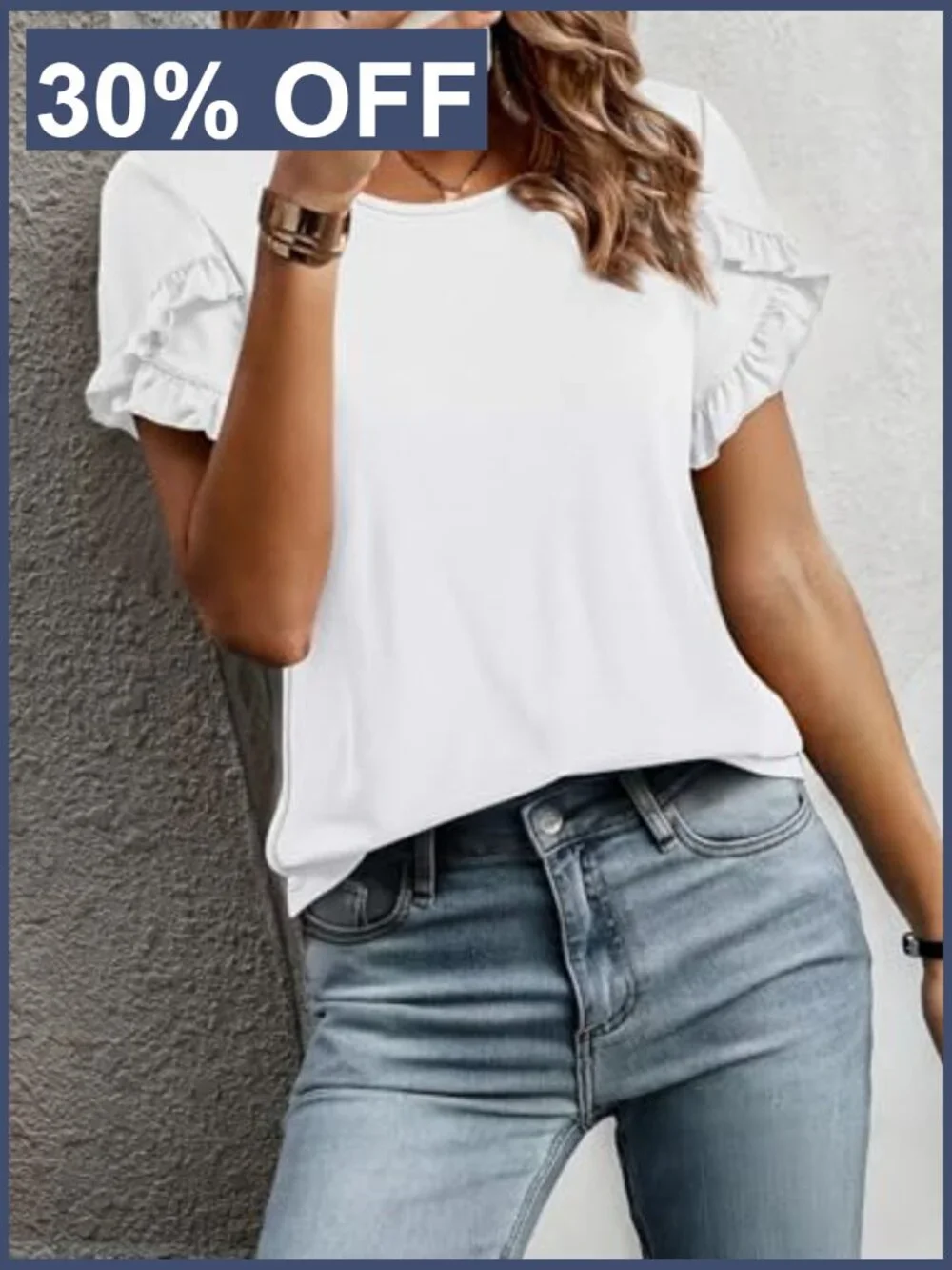 Short Sleeve Ruffle Crewneck Blouse for Work Casual - Picture 4 of 7